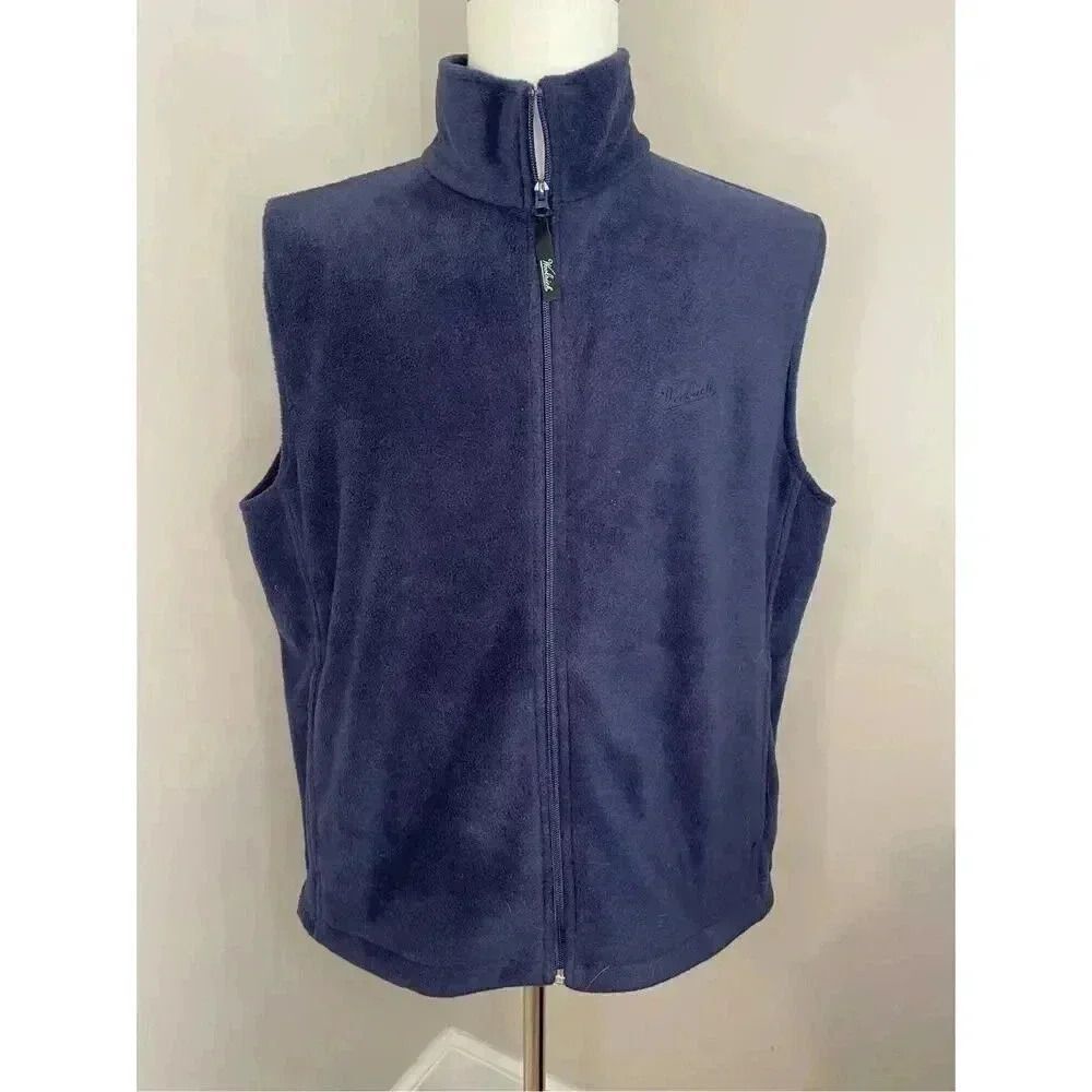 Woolrich Men's Fleece Vest Blue Size L Full Zip High Collar Two Pockets